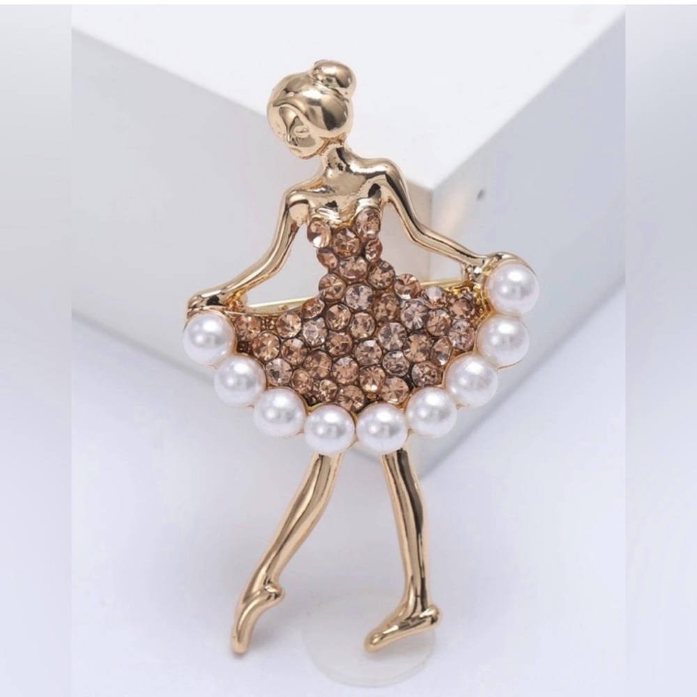 Elegant Gold and Brown Ballerina Brooch
